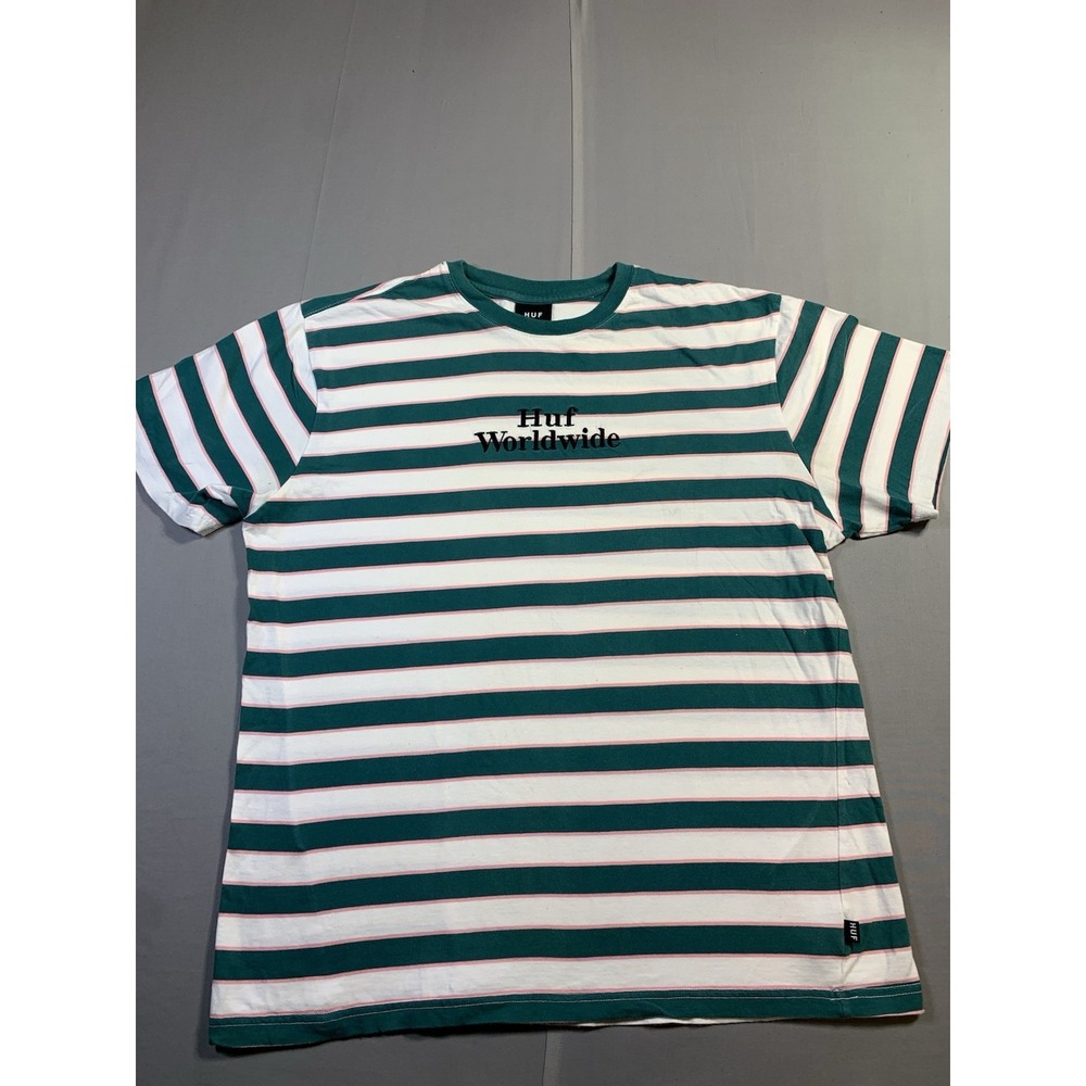 Huf Worldwide Embroidered Strip Short Sleeve XL Shirt Men Skate Street GrungeY2K